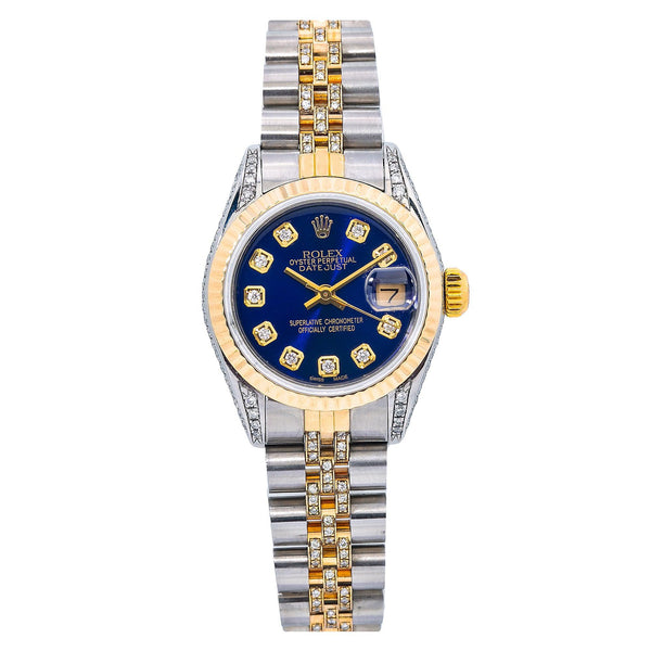 Rolex Datejust 26MM 69173 Blue Diamond Dial Fluted Bezel Two Tone