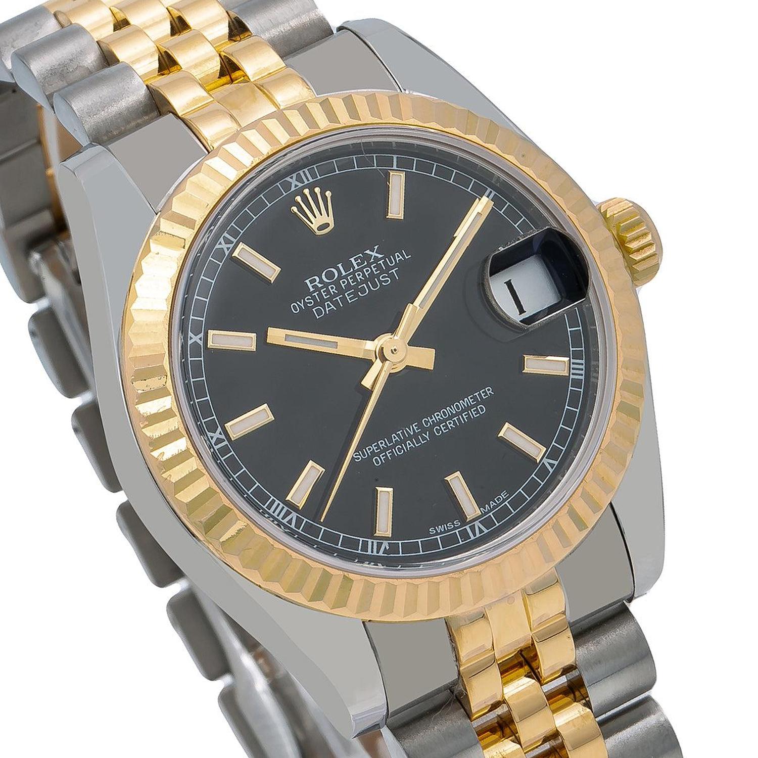 Rolex Datejust 31MM 178273 Black Dial Fluted Bezel Two Tone Yellow Gold Jubilee Bracelet