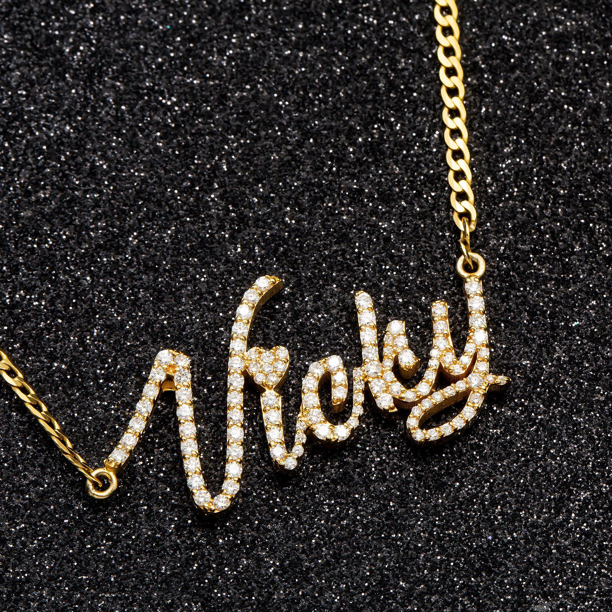 10K OR 14K GOLD UNISEX NAME PENDANT WITH DIAMONDS