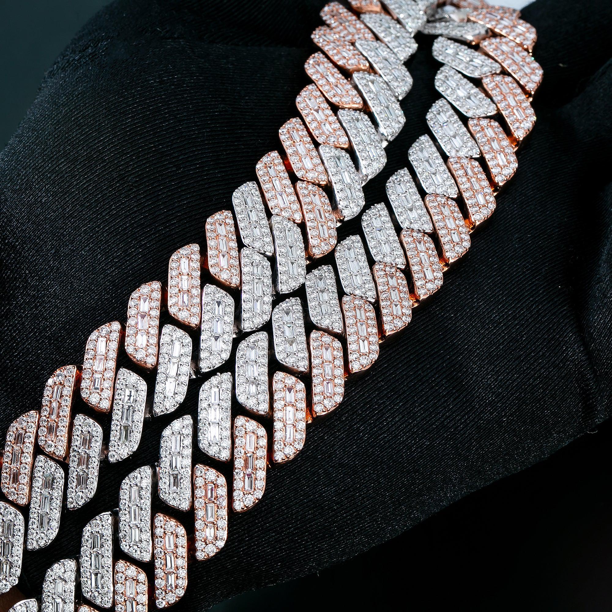 14K GOLD TWO TONE 28" / 17MM CUBAN CHAIN WITH 38.90 CT BAGUETTE AND ROUND DIAMONDS