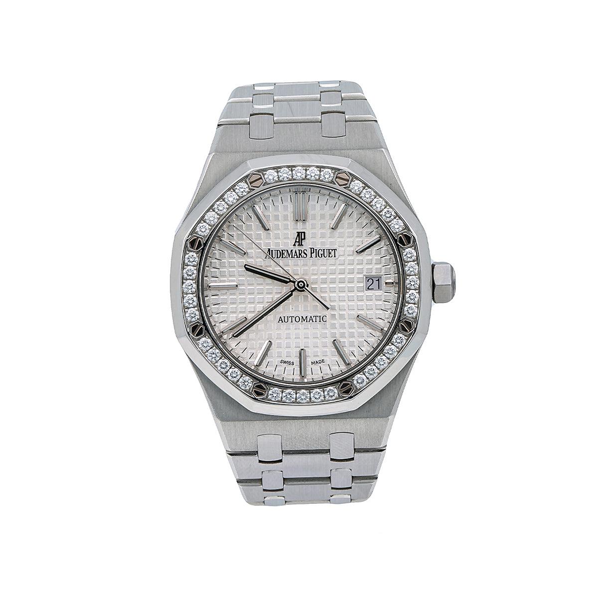 Audemars Piguet Royal Oak 37MM 15453IP.ZZ.1256I Silver Dial Diamond Bezel Stainless Steel Bracelet