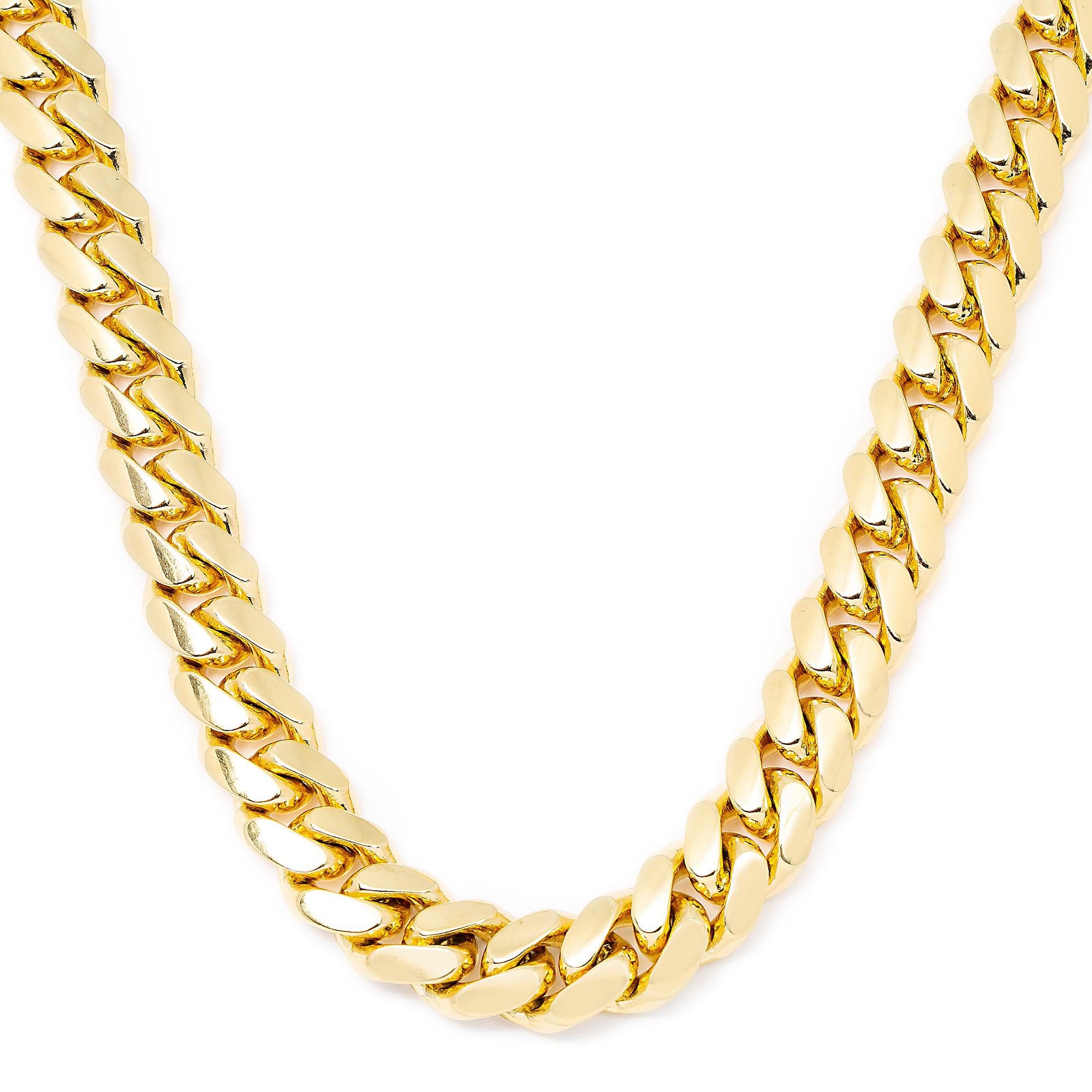 14K Solid Yellow Gold Miami Cuban Chain 11mm Available In Sizes 18"-26"