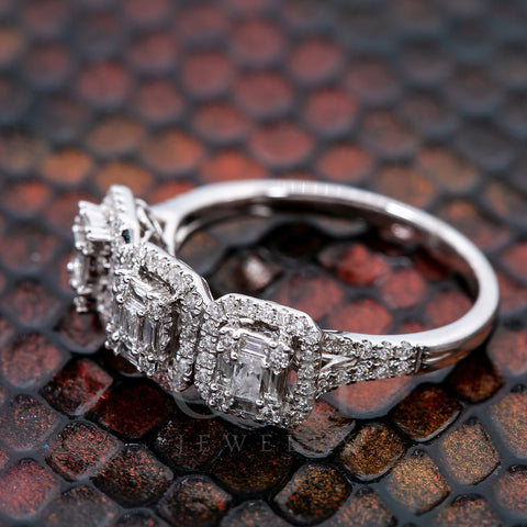 18K White Gold Triple Baguette ring with 0.65 CT Diamonds