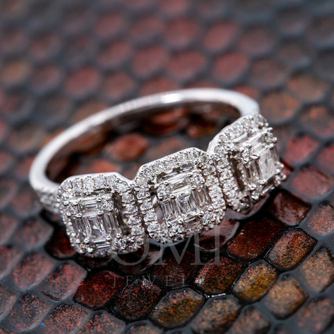 18K White Gold Triple Baguette ring with 0.65 CT Diamonds