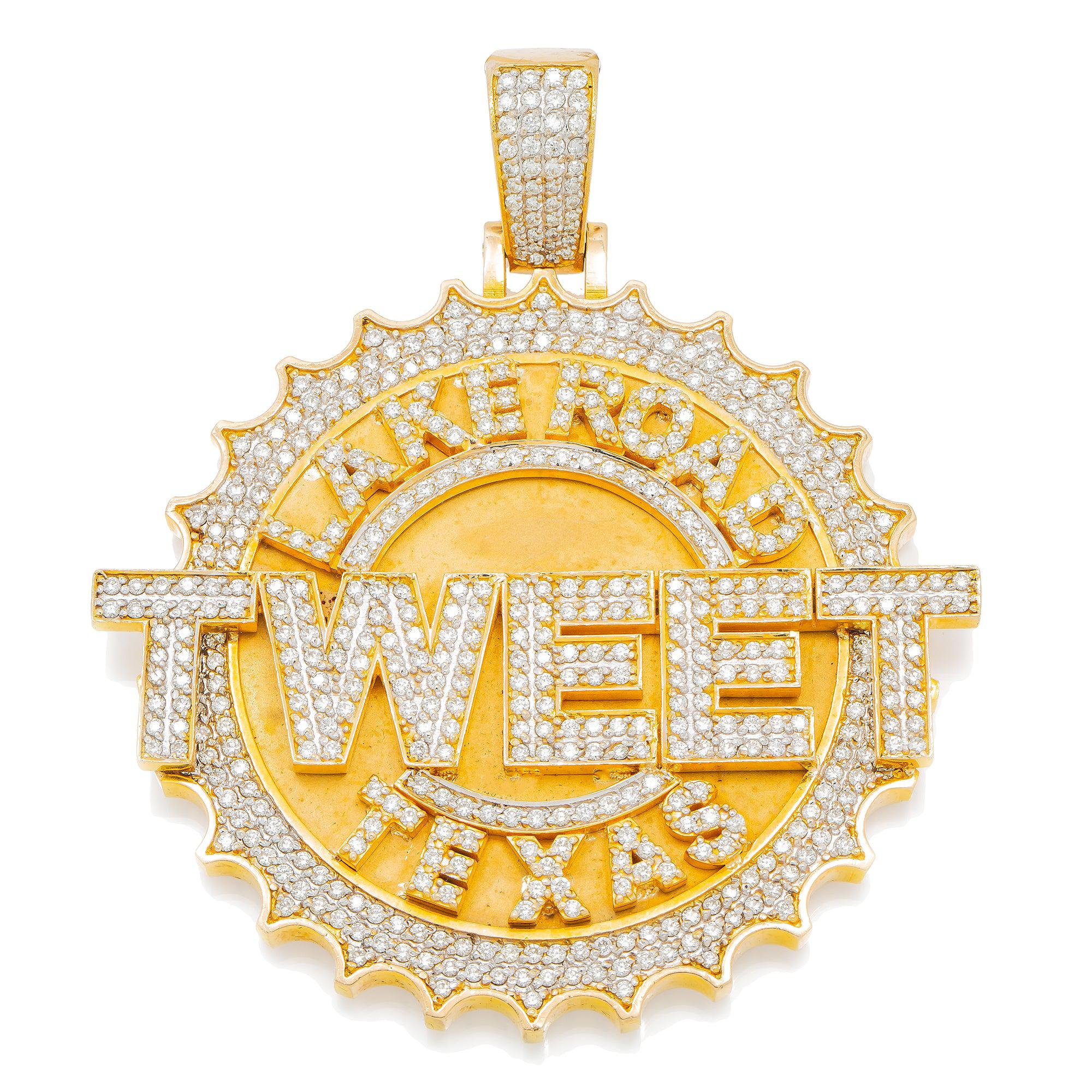 14K YELLOW GOLD CUSTOM TWEET PENDANT WITH 10.95 CT DIAMONDS