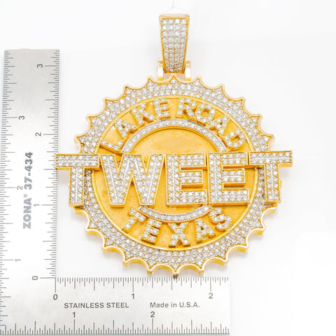 14K YELLOW GOLD CUSTOM TWEET PENDANT WITH 10.95 CT DIAMONDS