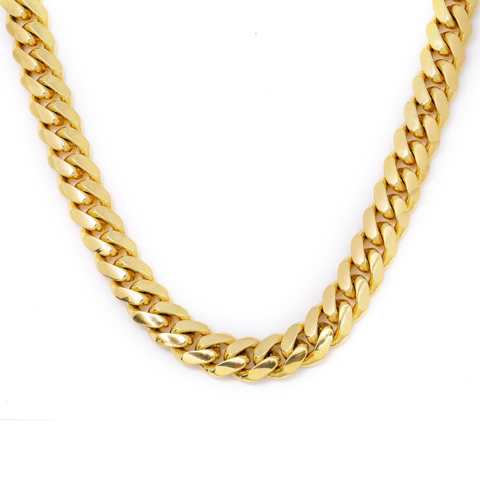 14K Solid Yellow Gold 9.21mm Miami Cuban Chain Available In Sizes 18"-26"