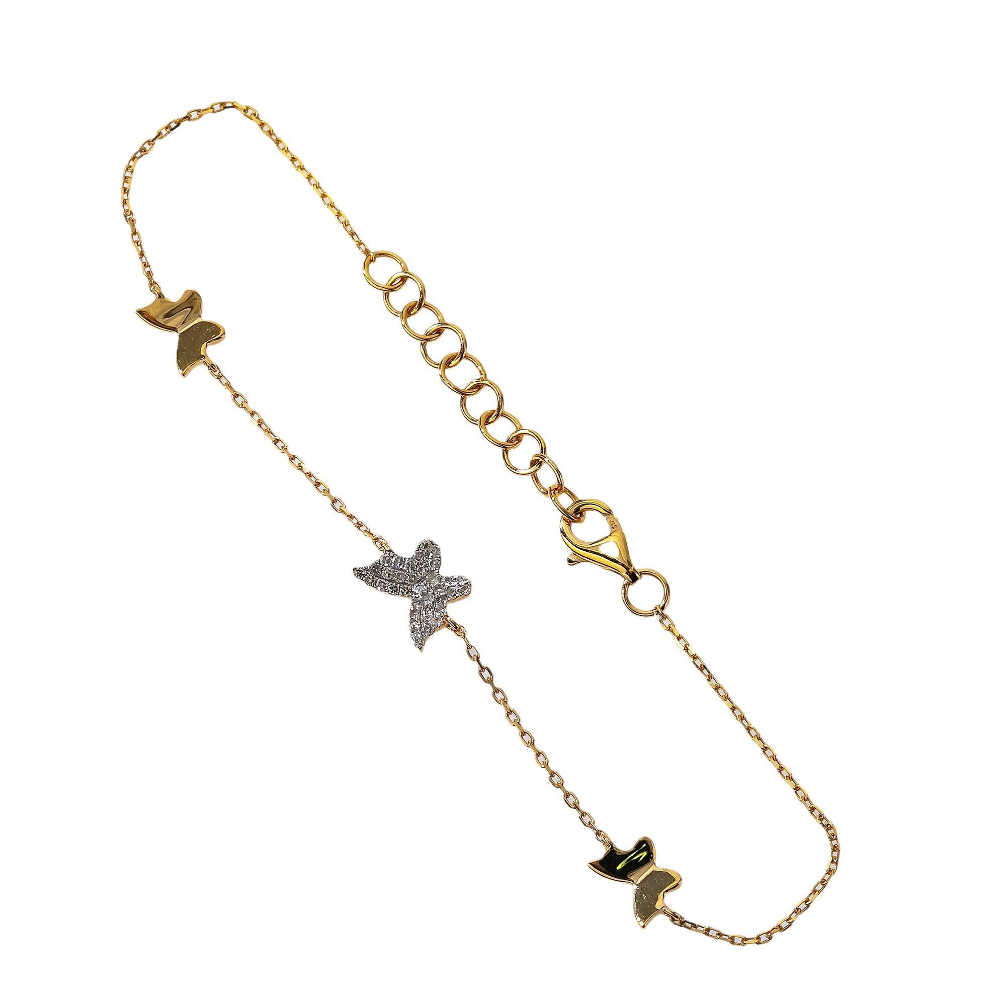 14K YELLOW GOLD BUTTERFLY BRACELET WITH DIAMONDS