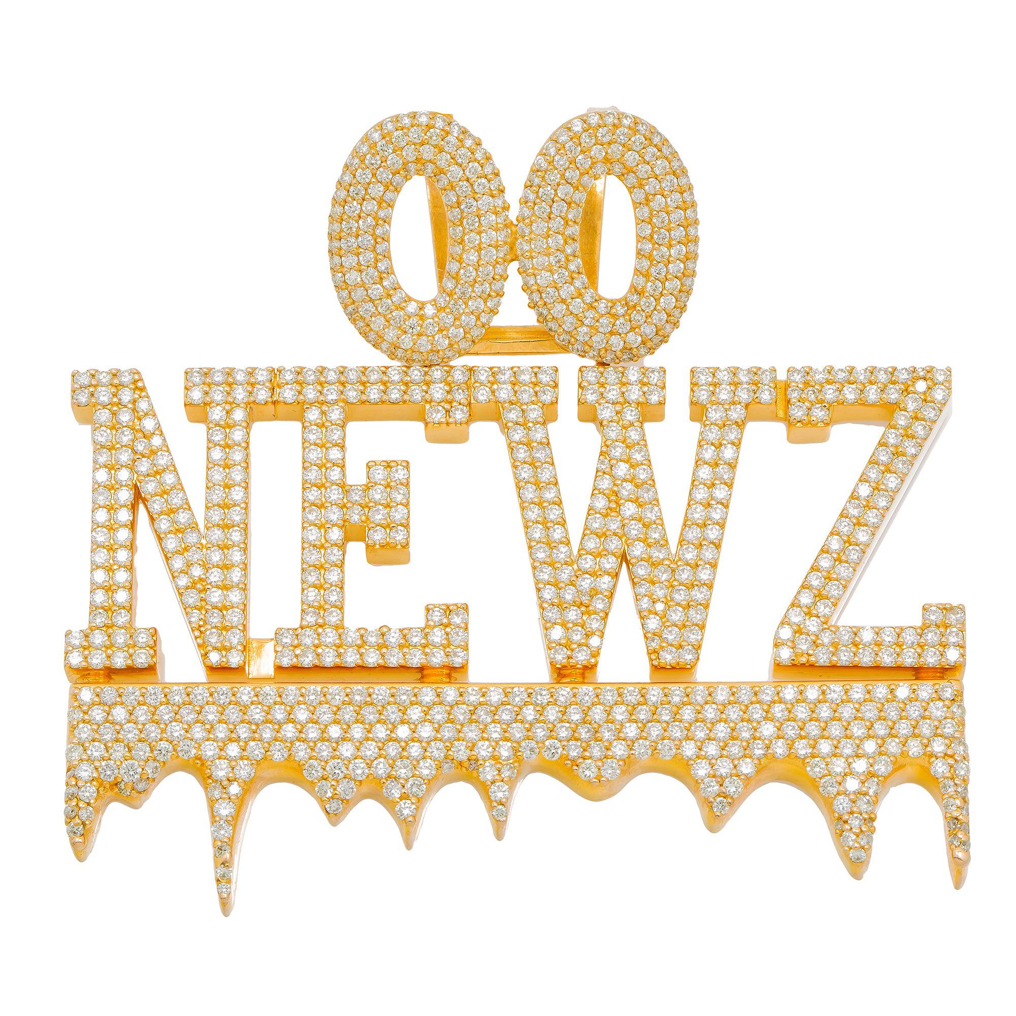14K YELLOW GOLD DIAMOND NEWZ CUSTOM PENDANT 12 CT