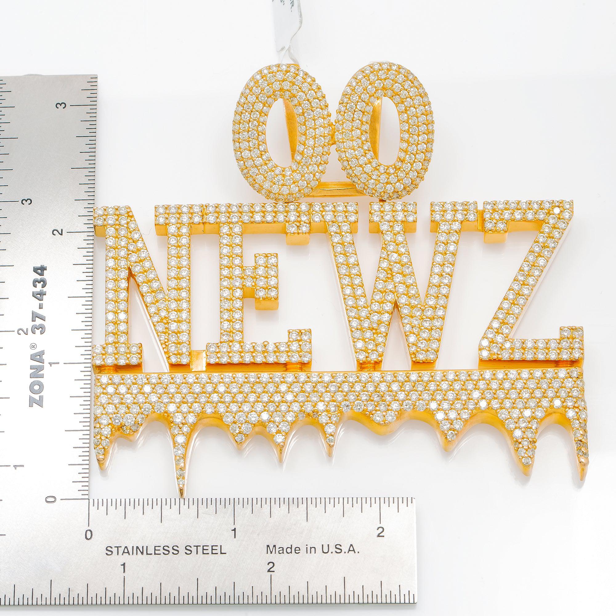 14K YELLOW GOLD DIAMOND NEWZ CUSTOM PENDANT 12 CT