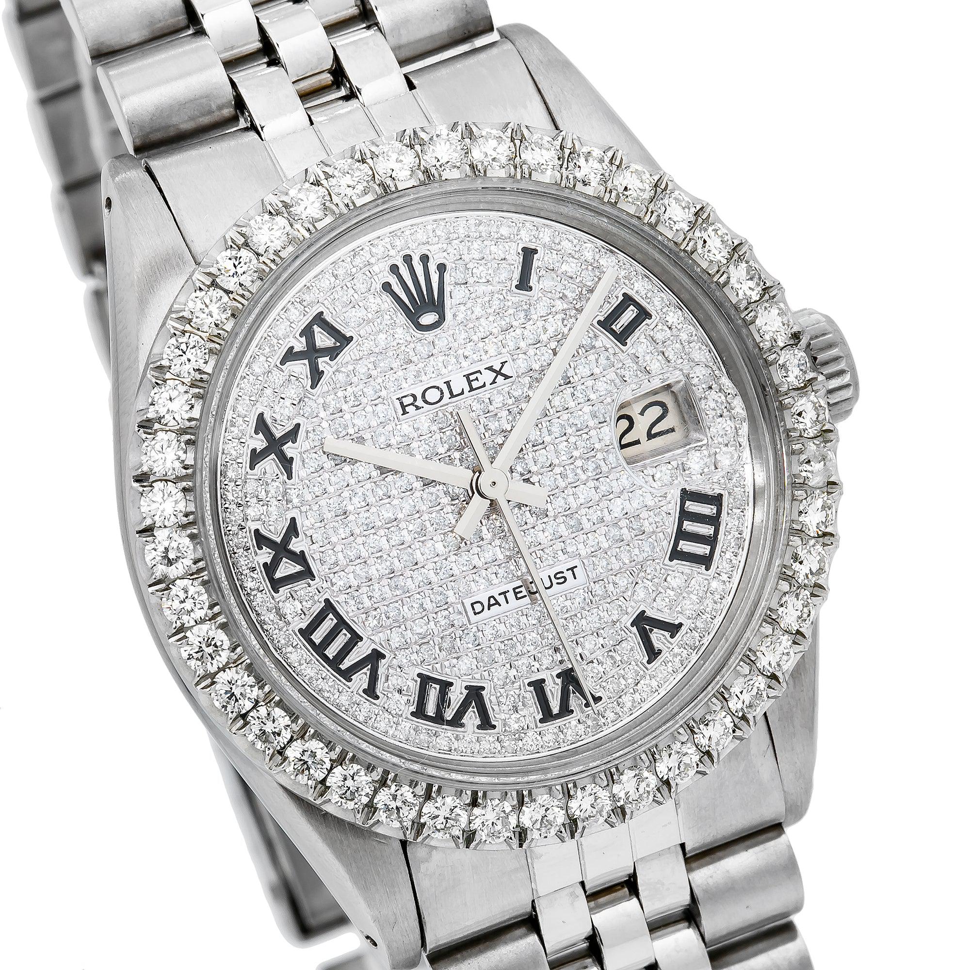 Rolex Datejust 36MM 16014 Diamond Paved Roman Dial Diamond Bezel Stainless Steel Jubilee Bracelet