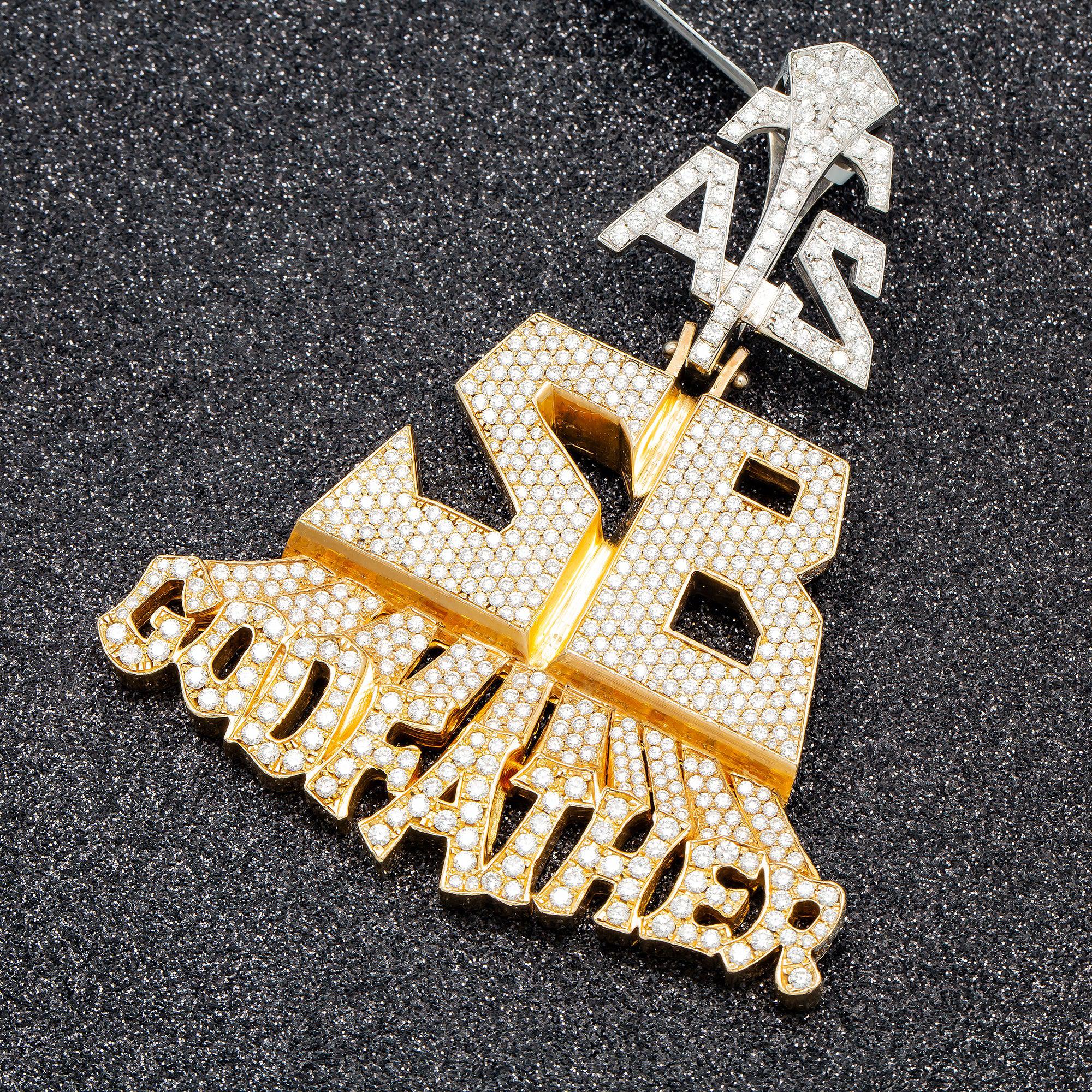 10K YELLOW AND WHITE GOLD DIAMOND GODFATHER PENDANT 8.20 CT