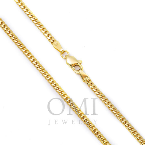 14K Yellow Gold 2.5mm Hollow Cuban Link Chain Available In Sizes 18