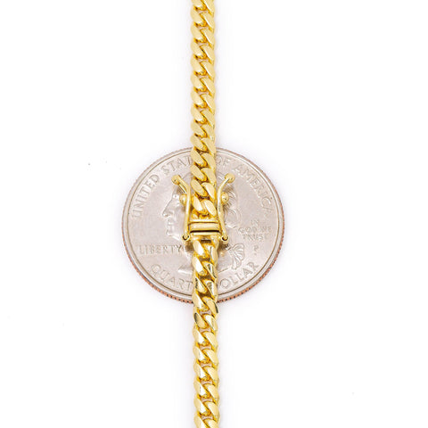 14K Yellow Gold 3.178mm Cuban Chain Available In Sizes 18