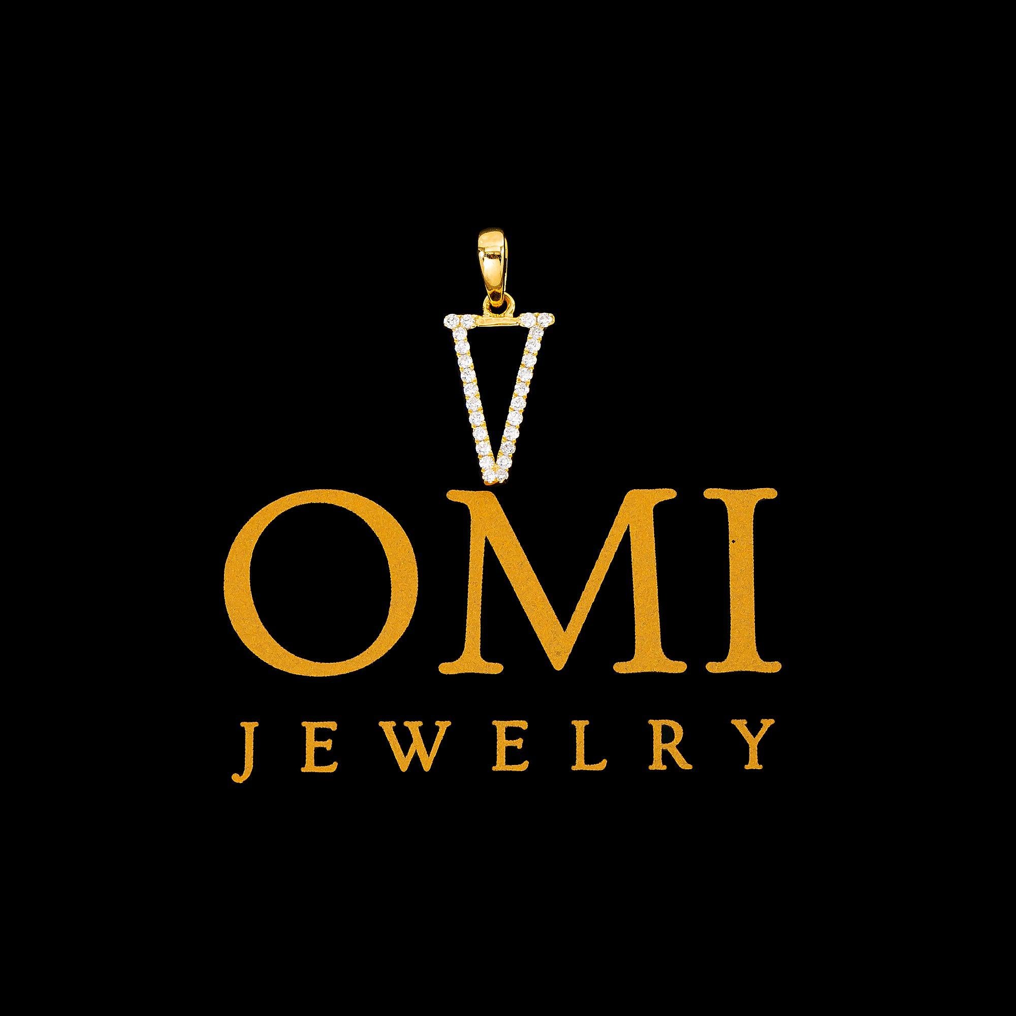 14K YELLOW GOLD DIAMOND LETTER V PENDANT