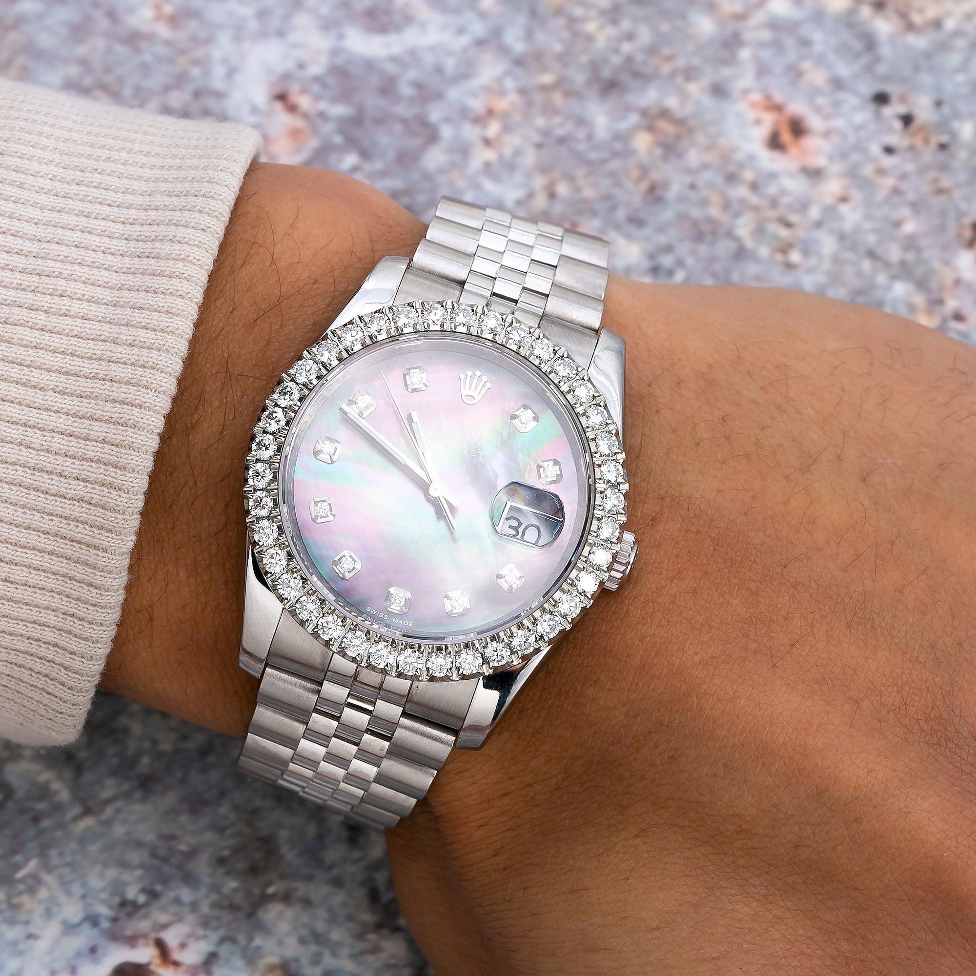 Rolex Datejust 36MM 116234 Black Mother of Pearl Diamond Dial Diamond Bezel Stainless Steel Jubilee Bracelet 3.75ct