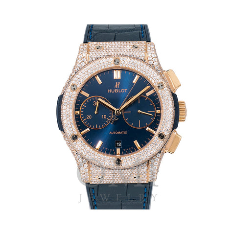 Hublot Classic Fusion 521.ox.7180.lr 45MM Blue Dial With 12.75 CT Diamonds
