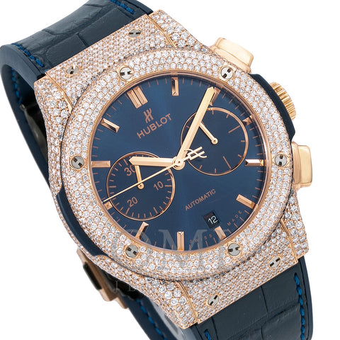 Hublot Classic Fusion 521.ox.7180.lr 45MM Blue Dial With 12.75 CT Diamonds