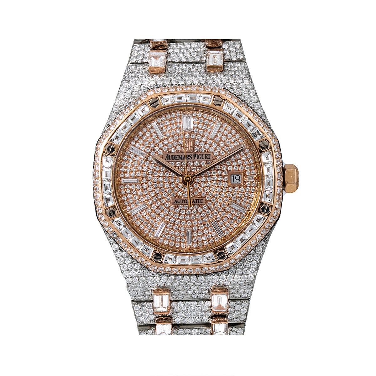 Audemars Piguet Royal Oak Selfwinding 41MM 15400SR Diamond Paved Dial Diamond Bezel Two Tone Rose Gold Bracelet 32.75ct