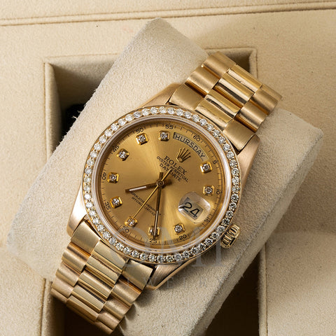 Rolex Day-Date Diamond Watch, 1803 36mm, Champagne Diamond Dial With 1 ...