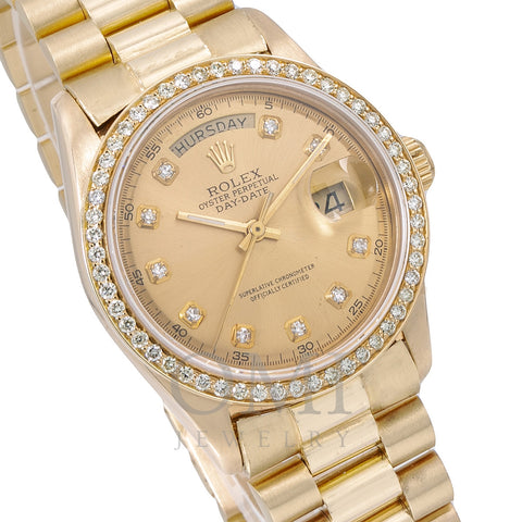 Rolex Day-Date Diamond Watch, 1803 36mm, Champagne Diamond Dial With 1.20 CT Diamonds