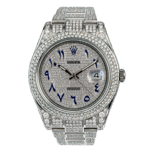 Rolex Datejust II Diamond Watch, 116300 41mm, Diamond Dial With Blue Arabic Numerals 13CT Diamonds