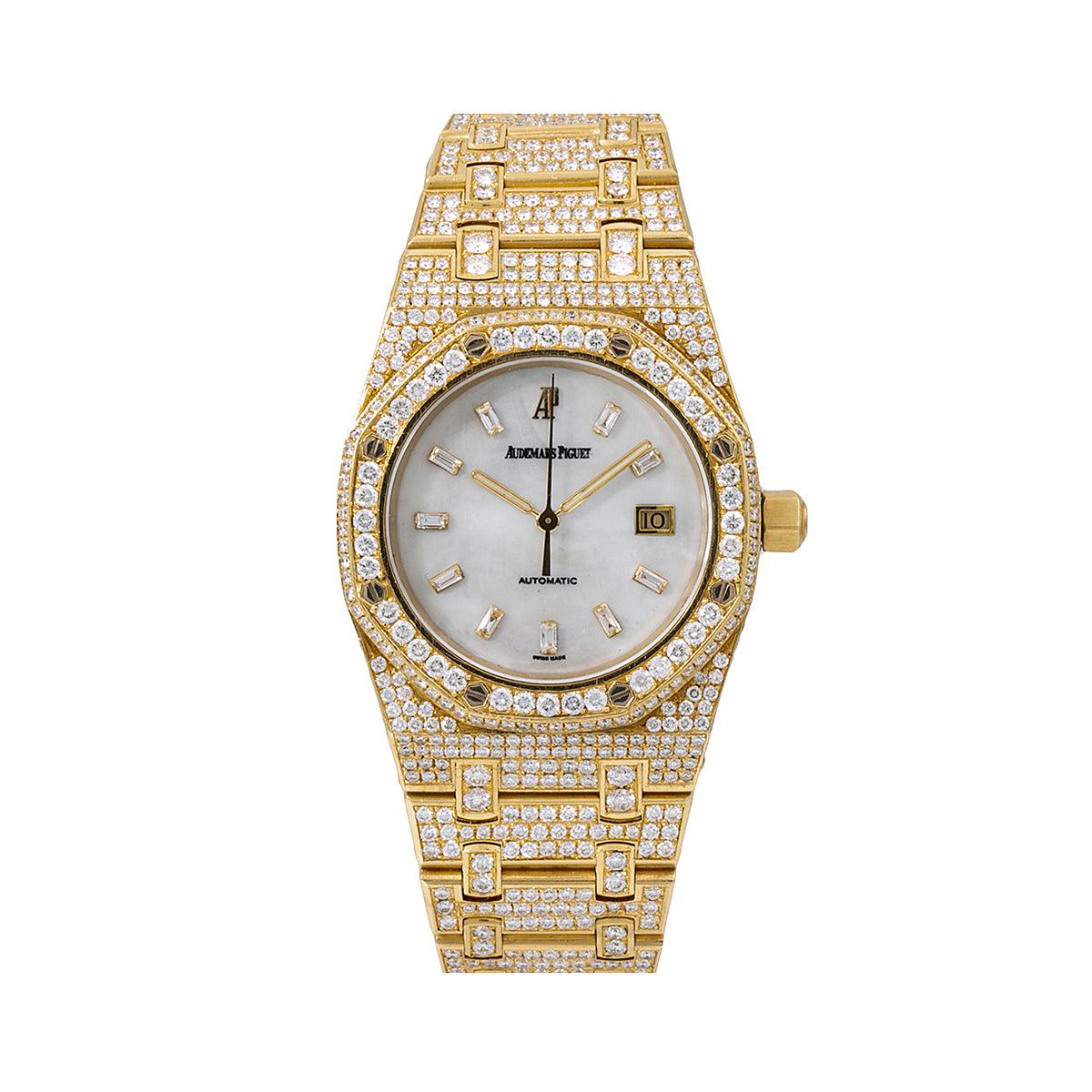 Audemars Piguet Royal Oak 33MM 15000ST Mother of Pearl Dial Diamond Bezel 18K Yellow Gold Bracelet 13.75ct