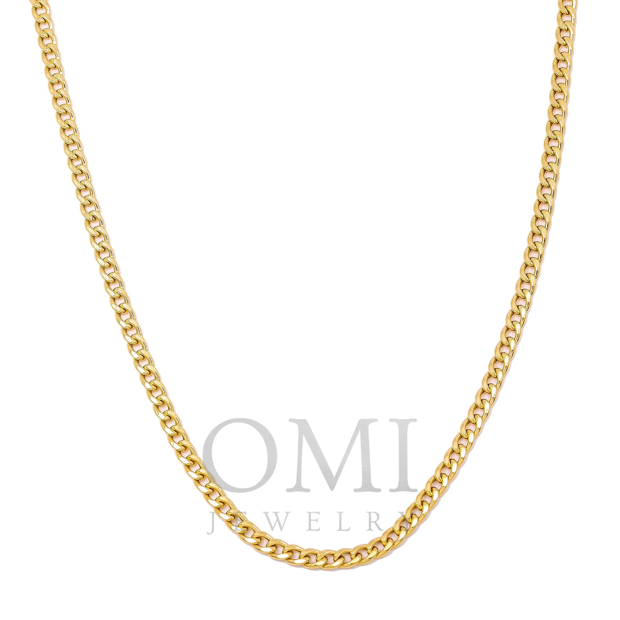 10K Yellow Gold 3mm Hollow Cuban Chain Available In Sizes 18