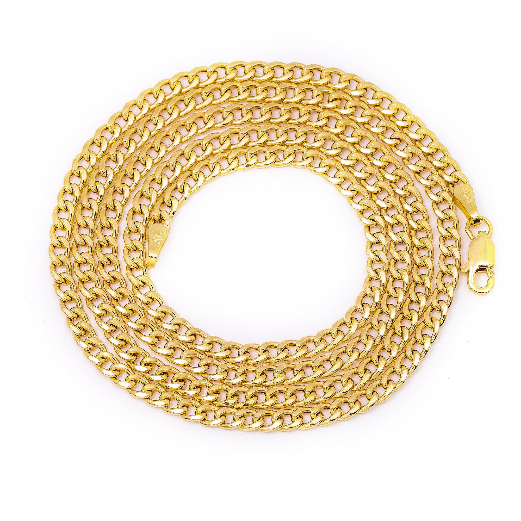 10K Yellow Gold 3mm Hollow Cuban Chain Available In Sizes 18"-26"