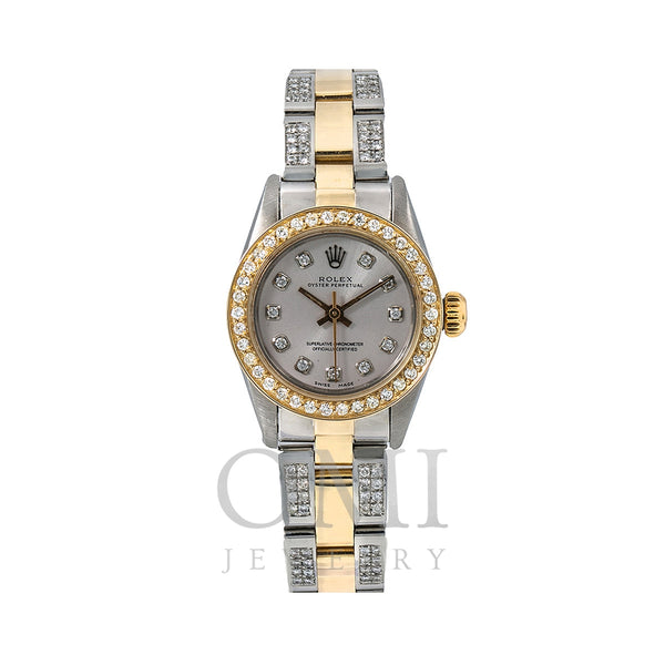 Rolex Oyster Perpetual Diamond Watch, 67193 26mm, Grey Diamond Dial With 2.25 CT Diamonds
