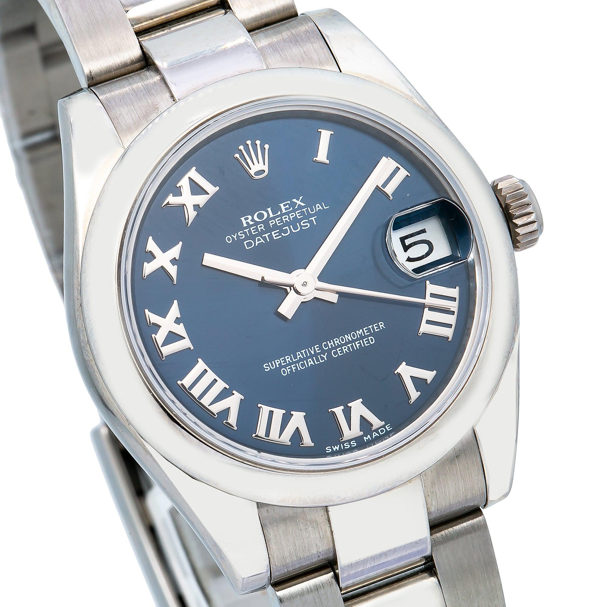 Rolex Datejust 31MM 178240 Blue Roman Dial Smooth Bezel Stainless Steel Oyster Bracelet