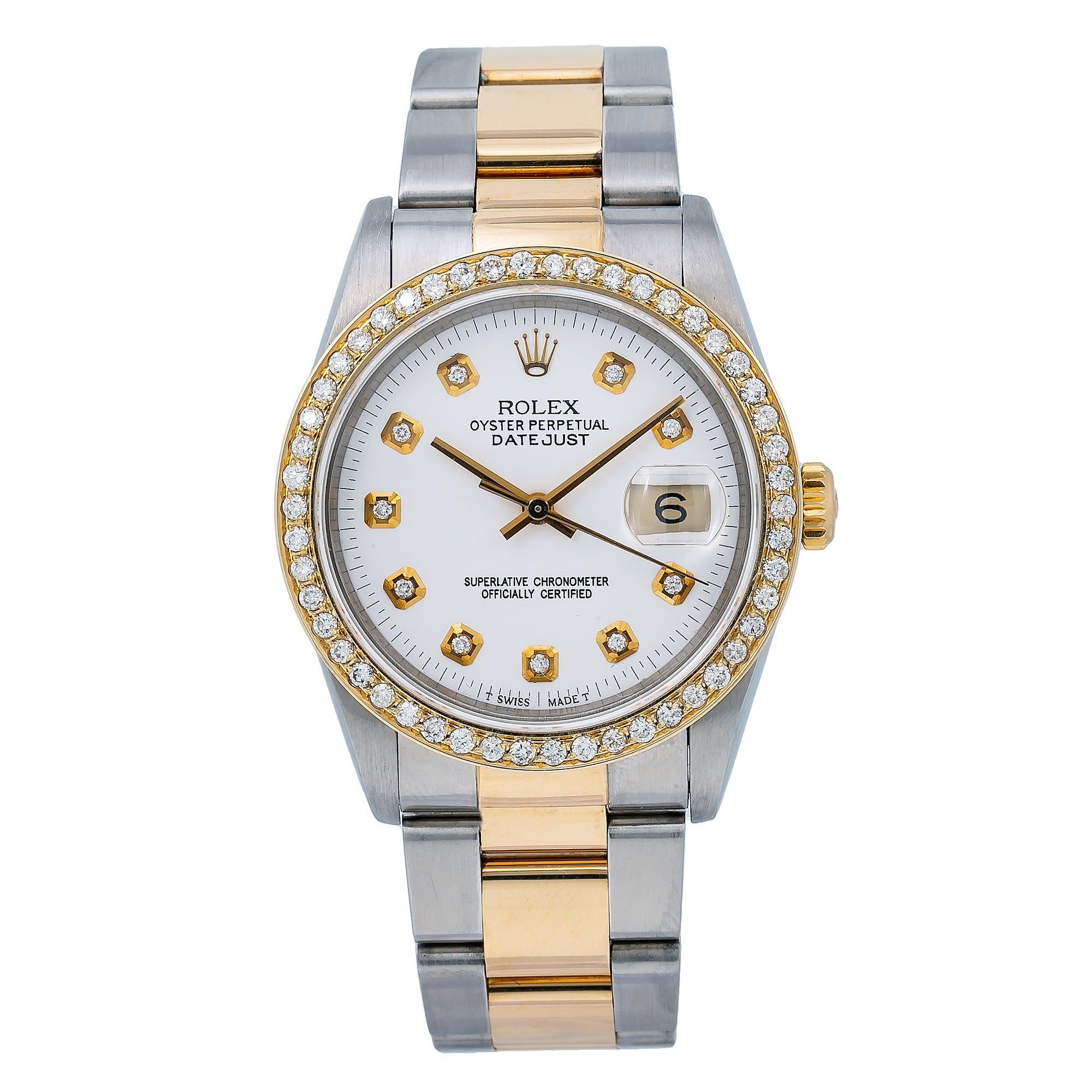 Rolex Datejust 36MM 16233 White Diamond Dial Diamond Bezel Two Tone Oyster Bracelet