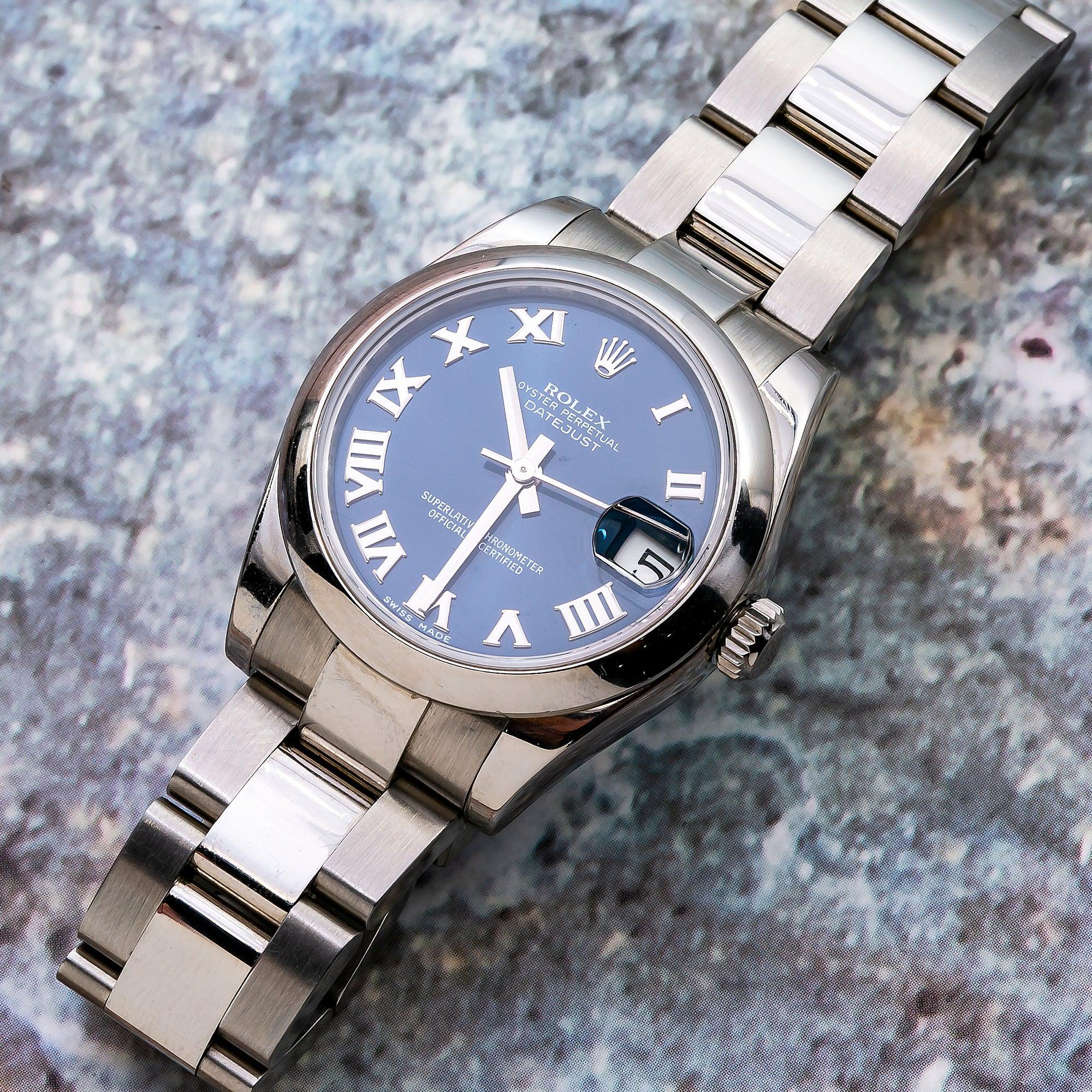 Rolex Datejust 31MM 178240 Blue Roman Dial Smooth Bezel Stainless Steel Oyster Bracelet