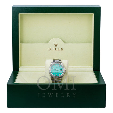 Rolex Oyster Perpetual Date 1500 34MM Turquoise Diamond Dial With Stainless Steel Oyster Bracelet