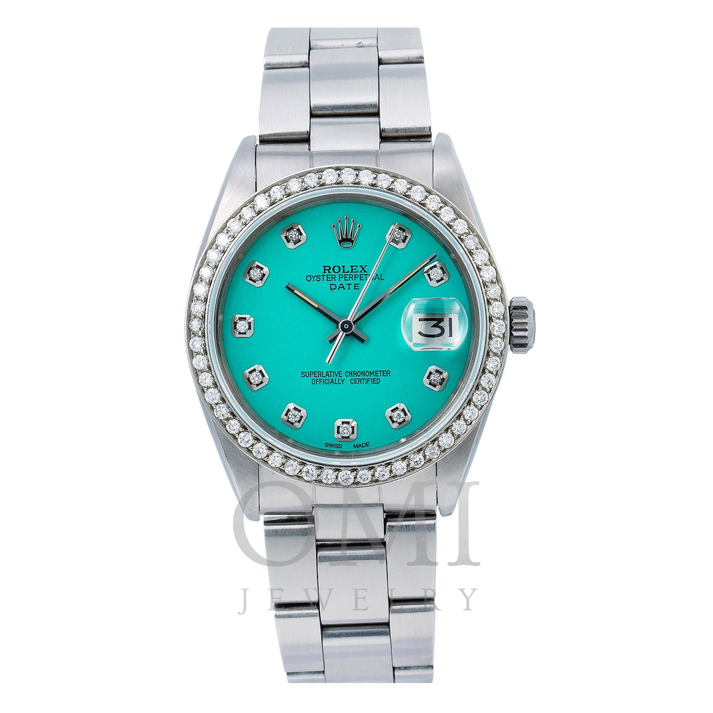 Rolex Oyster Perpetual Date 1500 34MM Turquoise Diamond Dial With Stainless Steel Oyster Bracelet