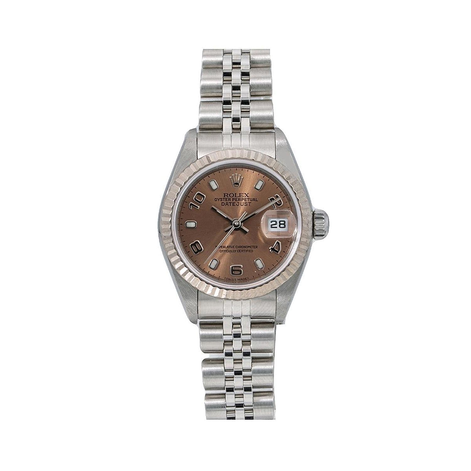 Rolex Datejust 26MM 79174 Everose Arabic Dial White Gold Fluted Bezel Stainless Steel Jubilee Bracelet