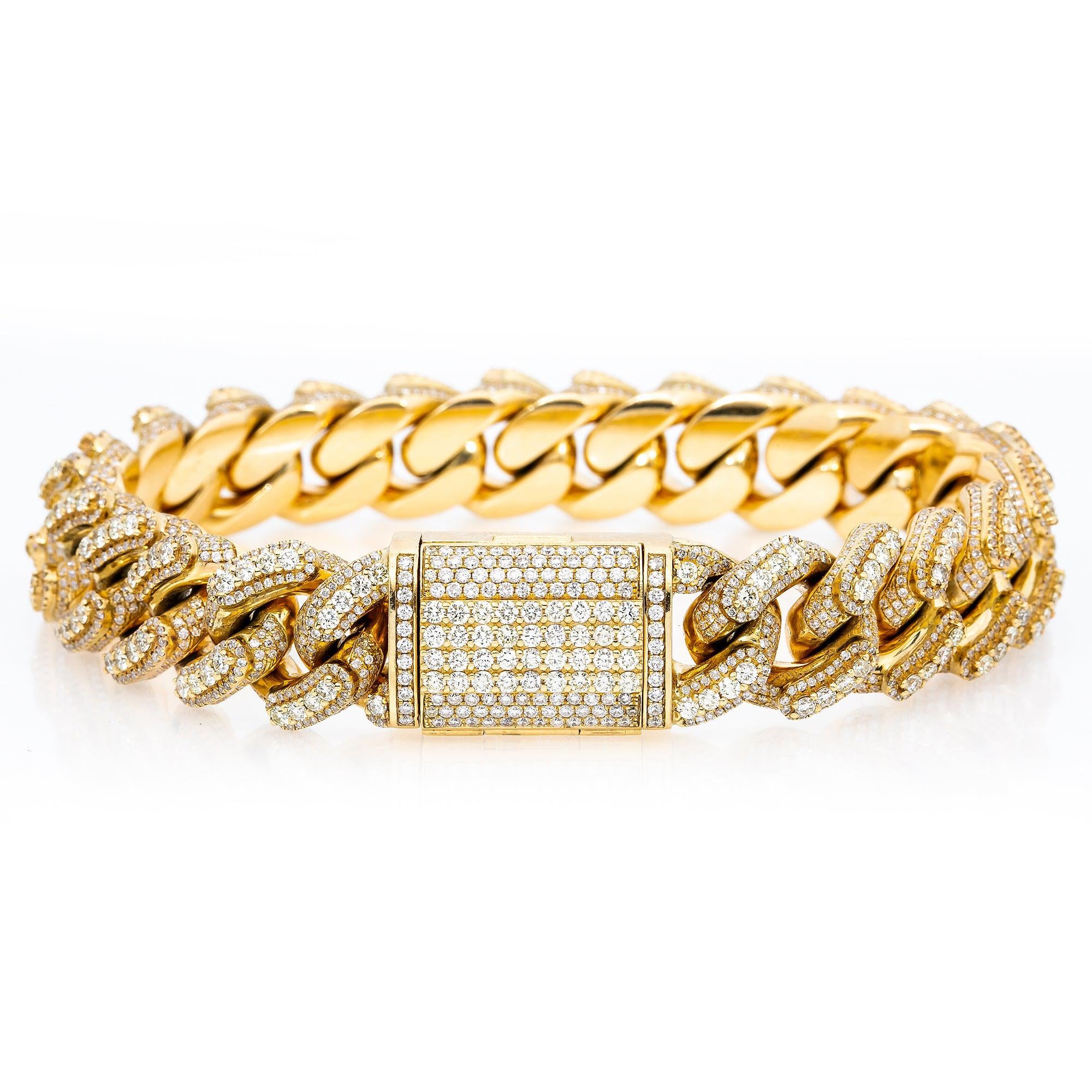 10K YELLOW GOLD CUBAN BRACELET WITH 14.75 CT DIAMONDS