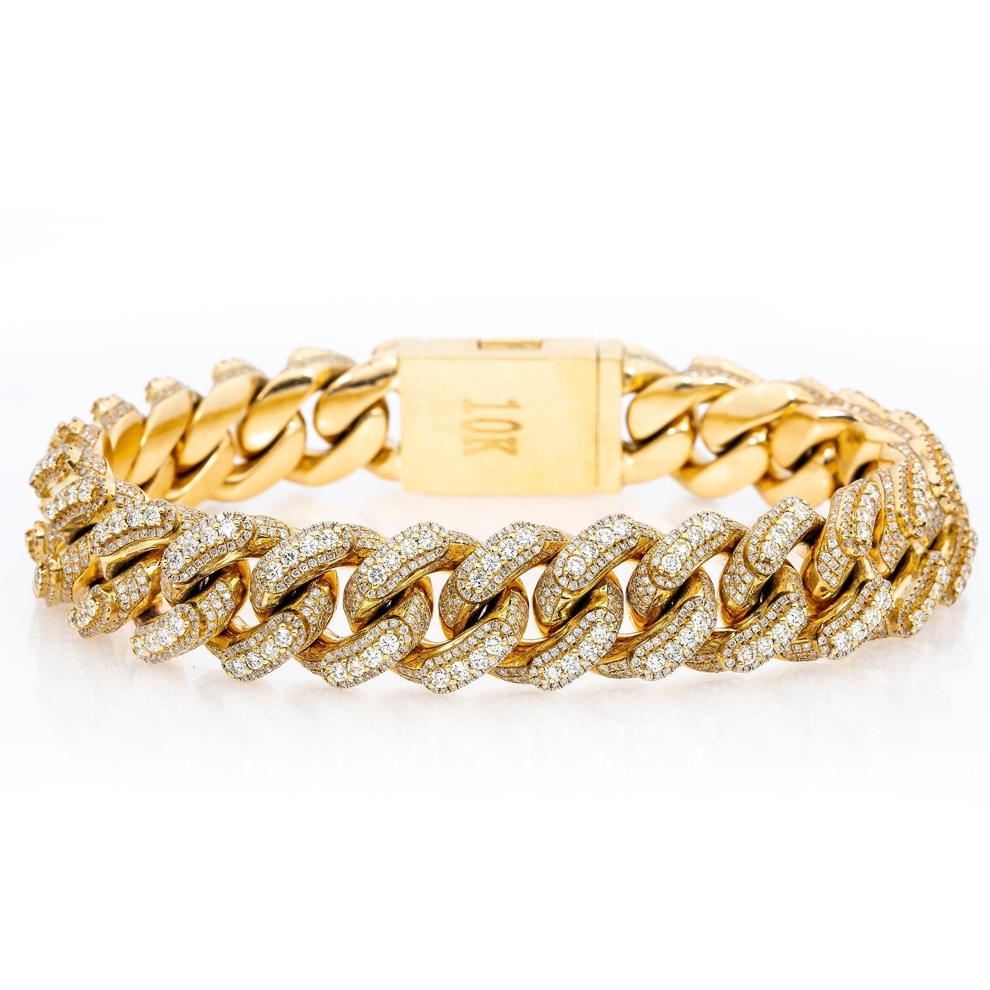 10K YELLOW GOLD CUBAN BRACELET WITH 14.75 CT DIAMONDS