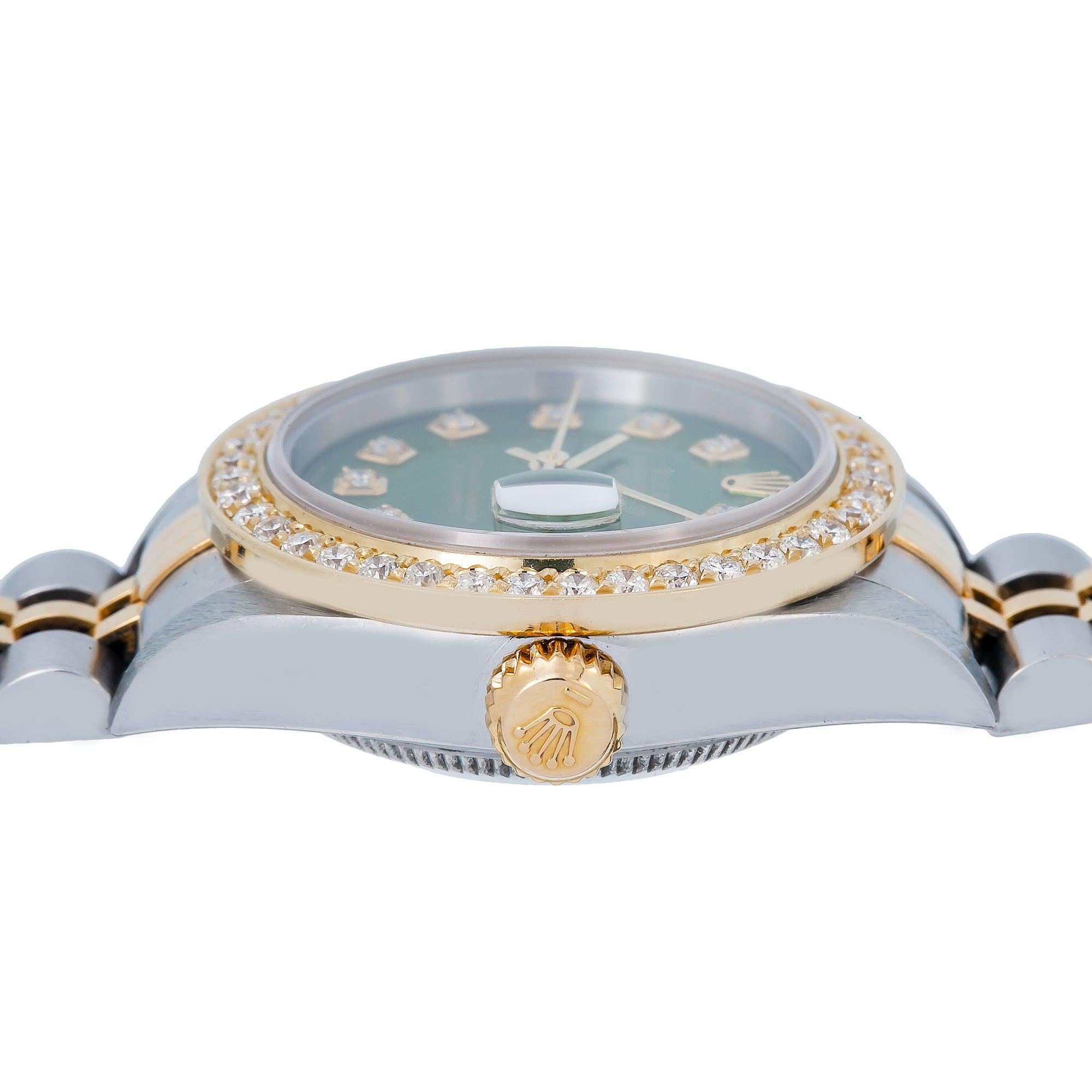 Rolex Datejust 26MM 69173 Green Diamond Dial Diamond Bezel Two Tone Jubilee Bracelet