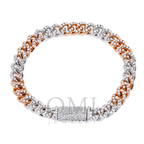 10K ROSE AND WHITE GOLD CUBAN BRACELET WITH 5.90 CT DIAMONDS