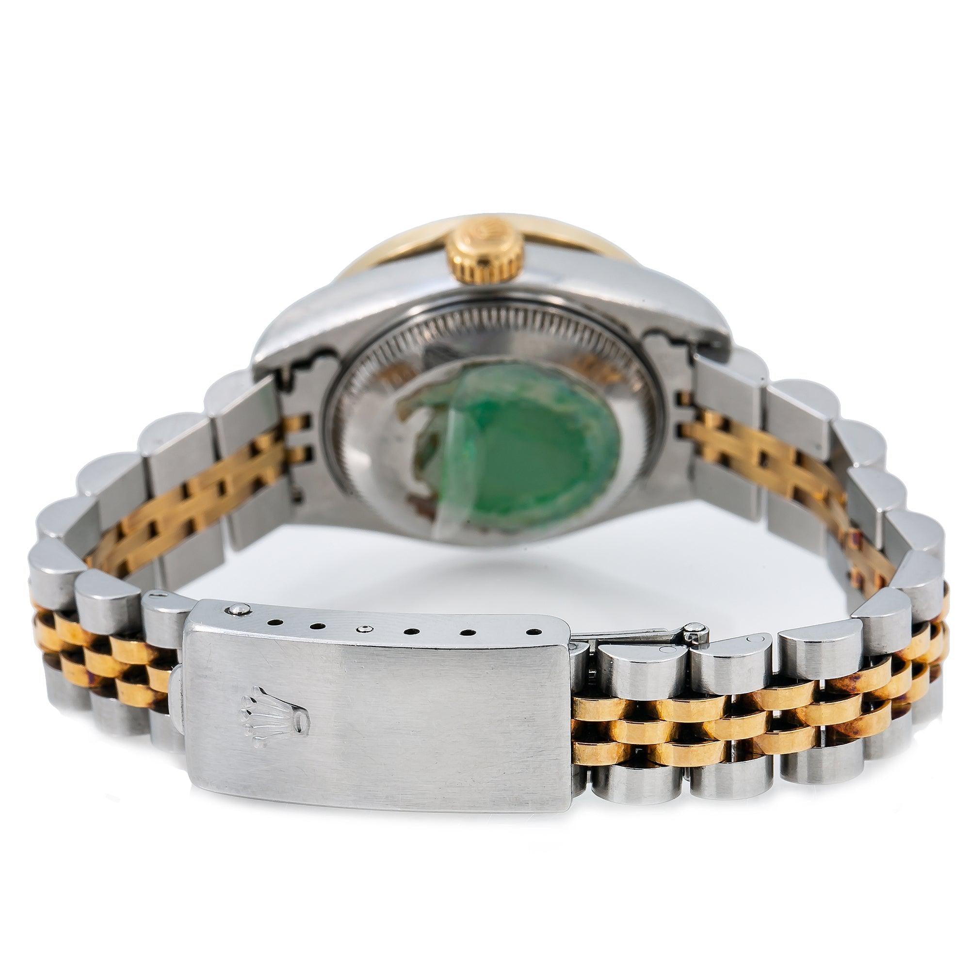 Rolex Datejust 26MM 69173 Turquoise Diamond Dial Diamond Bezel Two Tone Yellow Gold Jubilee Bracelet