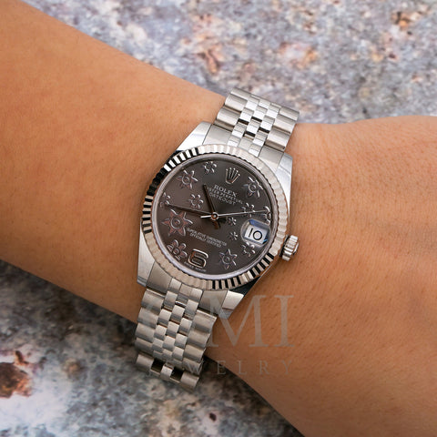 Rolex Lady-Datejust 178274 31MM Black Floral Dial With Stainless Steel Jubilee Bracelet