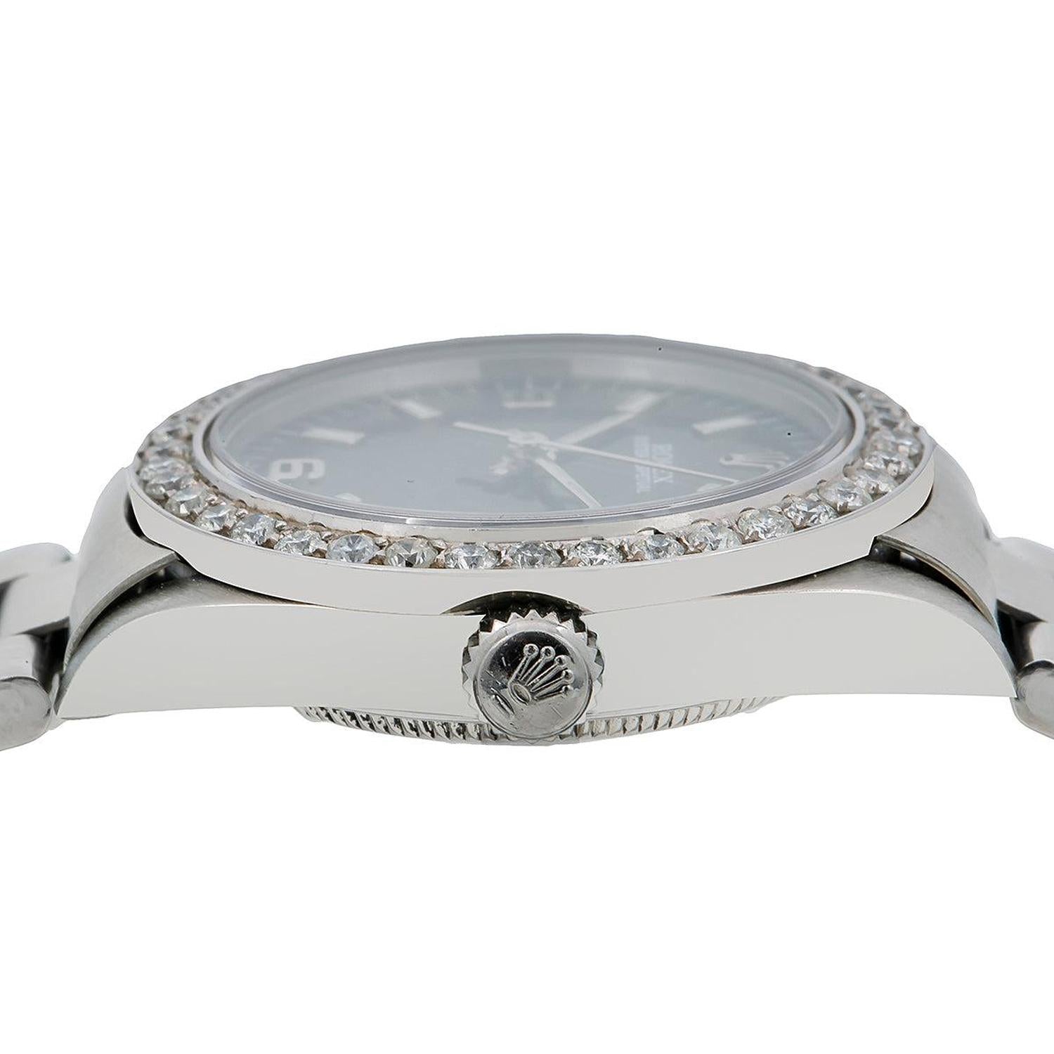 Rolex Oyster Perpetual 31MM 77080 Black Arabic Dial Diamond Bezel Stainless Steel Oyster Bracelet 0.9ct