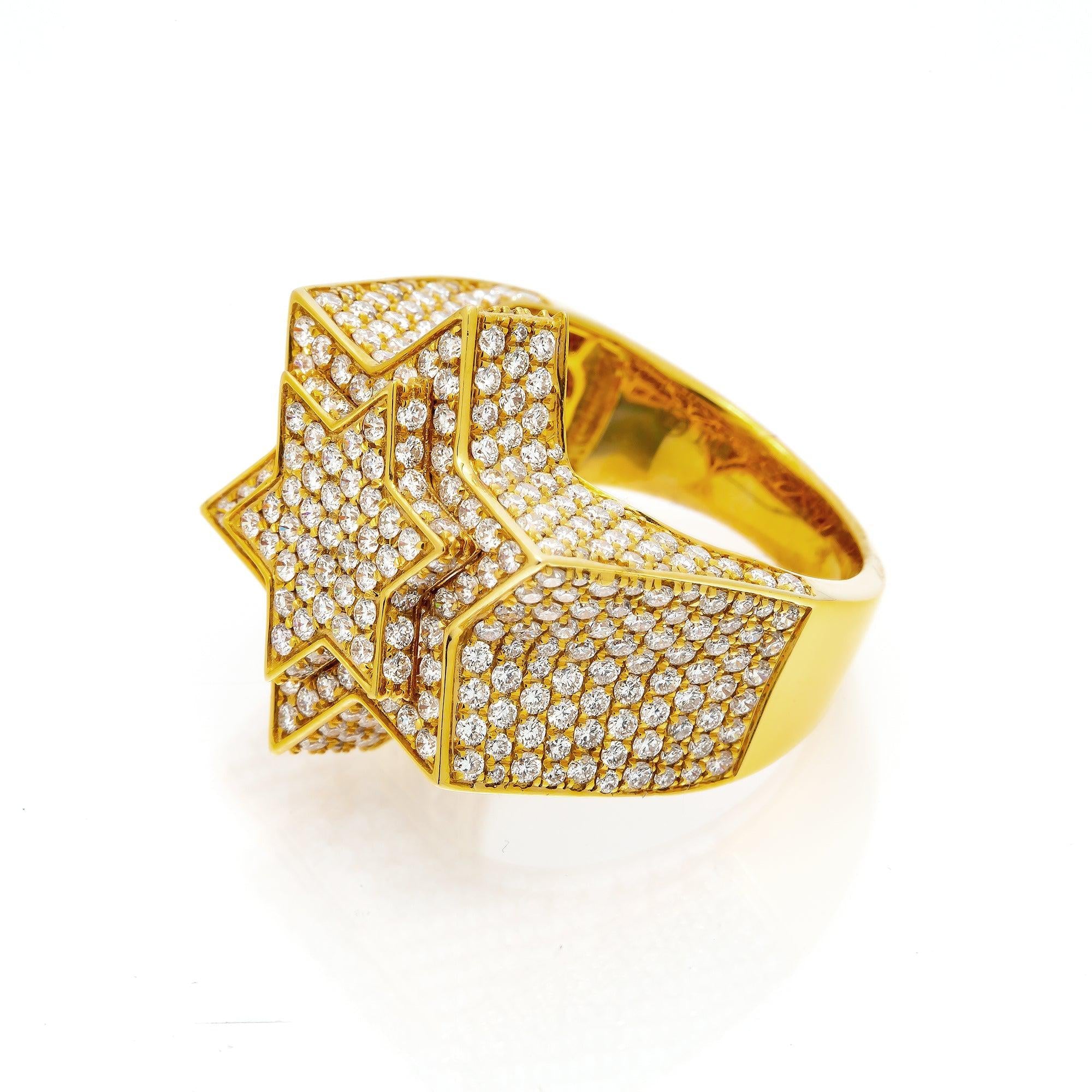 14K GOLD DIAMOND 3D STAR OF DAVID RING 4.60 CT