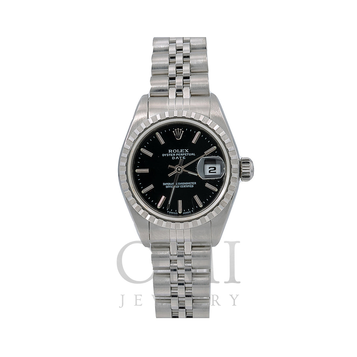 Rolex Oyster Perpetual Lady Date 26MM Black Dial With Stainless - Jewelry