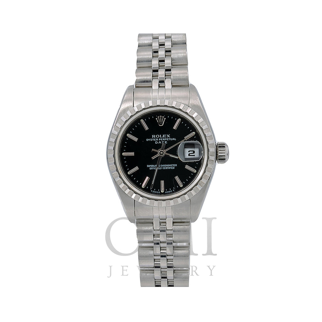 Rolex Oyster Perpetual Lady Date 69240 26MM Black Dial With Stainless Steel Jubilee Bracelet