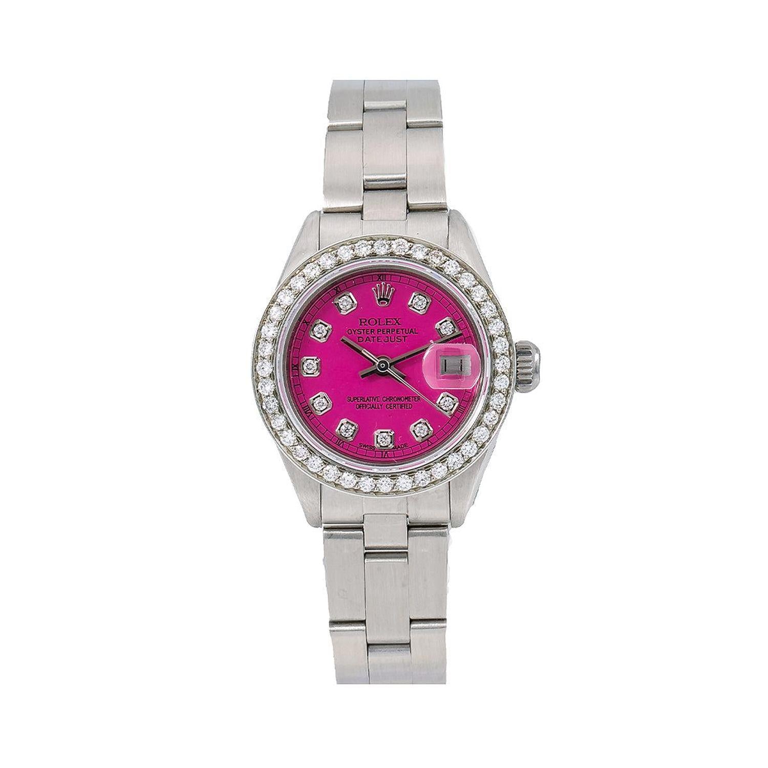Rolex Datejust 26MM 6916 Pink Diamond Dial Diamond Bezel Stainless Steel Oyster Bracelet 0.9ct