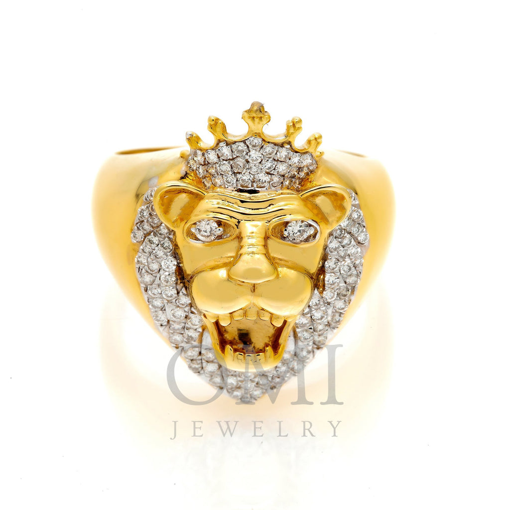 14K GOLD DIAMOND LION HEAD STRAIGHT CROWN RING 0.85 CT