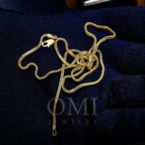 10K Yellow Gold 2.35mm Hollow Franco Chain Length Available 18