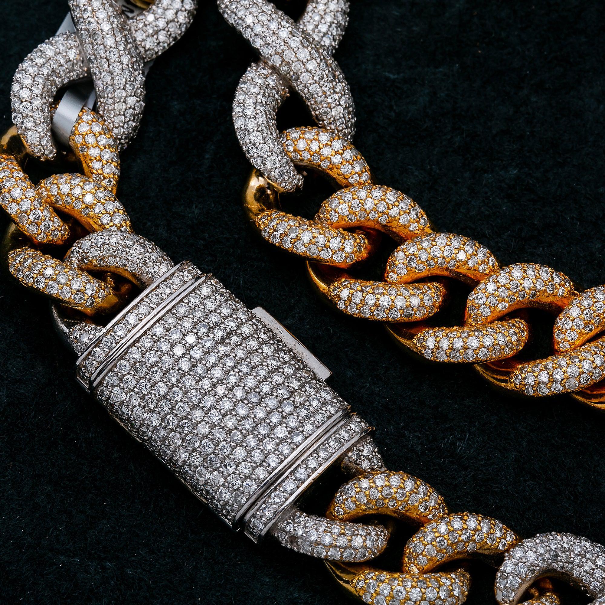 14K WHITE / YELLOW GOLD 20"/14MM CUBAN CHAIN WITH 38 CT DIAMONDS